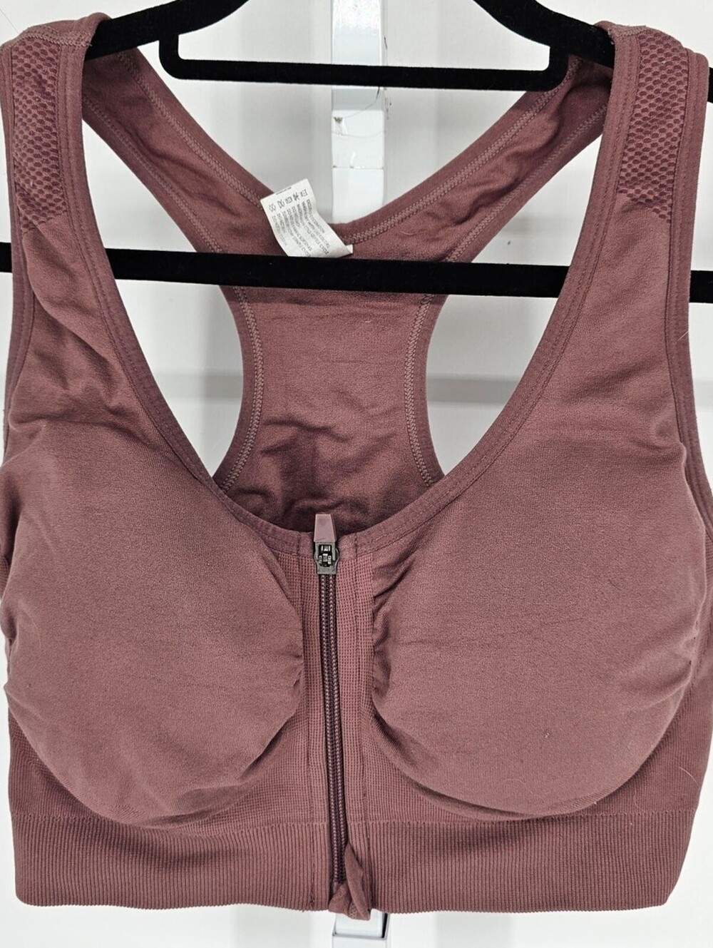 Velocity Womens Sz XL Front Zip Racerback Sports Bra Mauve Lightly Padded